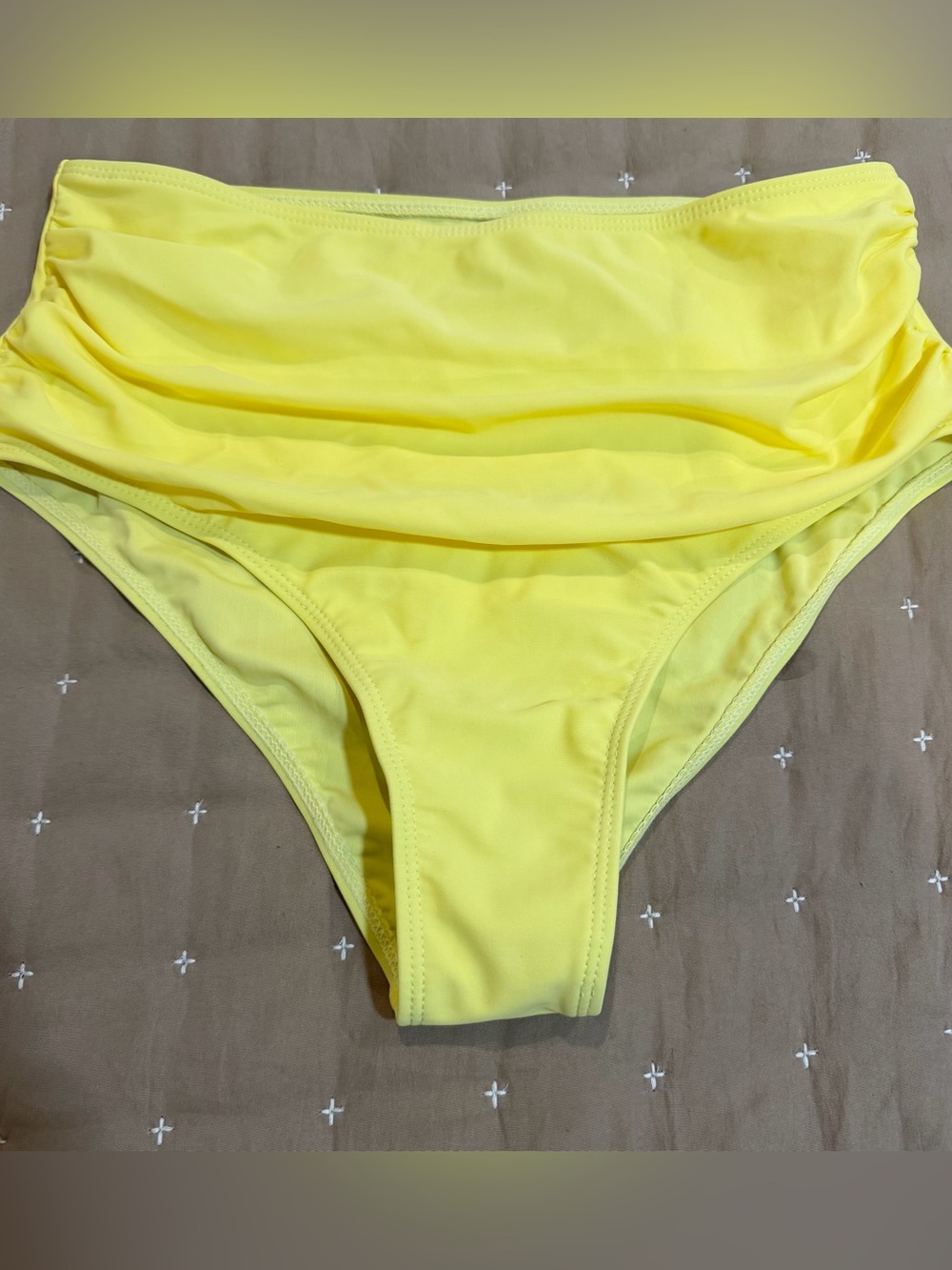 Yellow High-Waist Ruched Swim Bottom - Women Swim